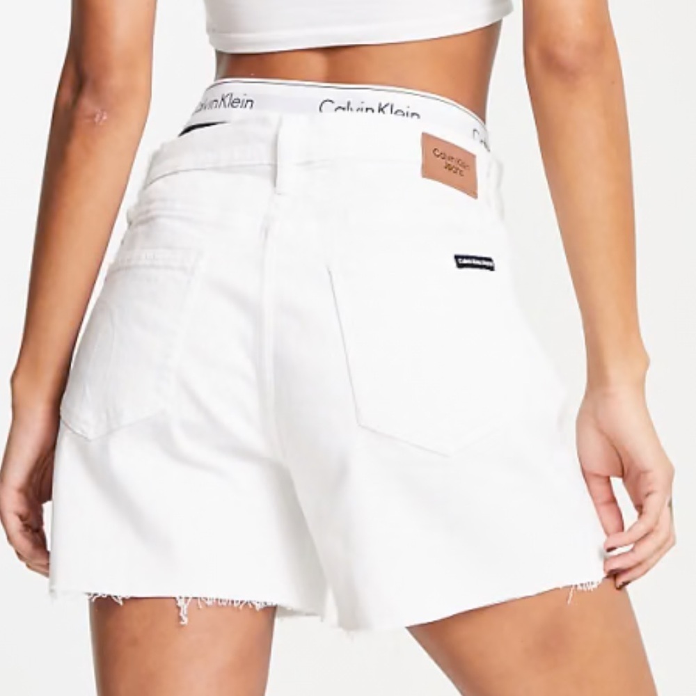 NWT Calvin Klein High Rise Button Fly Cut-off Jean Shorts in White Size 27